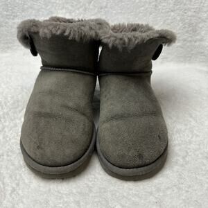 UGG Mini Bailey Button Women's Ankle Suede‎ Fur Boots Grey 8 Winter Comfort